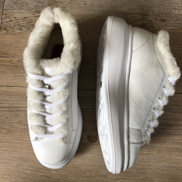 Sergio Puccini Leather Sneaker with Fur - White - My Shoe Shop - Leather sneaker