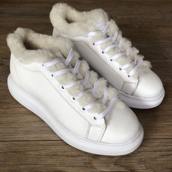 Sergio Puccini Leather Sneaker with Fur - White - My Shoe Shop - Leather sneaker