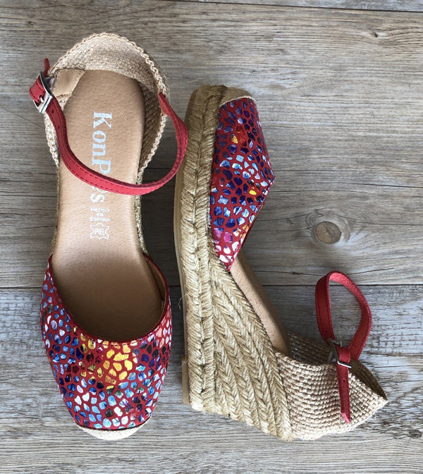 Spanish wedges with ankle strap - Katrina Fuego (red) - My Shoe Shop - wedges