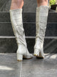 Tall Lasercut Leather Boot - Beige - My Shoe Shop - boot