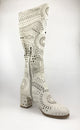 Tall Lasercut Leather Boot - Beige - My Shoe Shop - boot