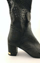 Tall Lasercut Leather Boot - Black - My Shoe Shop - Default