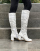 Tall Lasercut Leather Boot - White - My Shoe Shop - boot