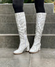 Tall Lasercut Leather Boot - White - My Shoe Shop - boot