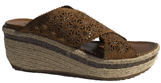 TAN CUOIO SF05-3 SUEDE CRISS CROSS WEDGE - My Shoe Shop - Wedge