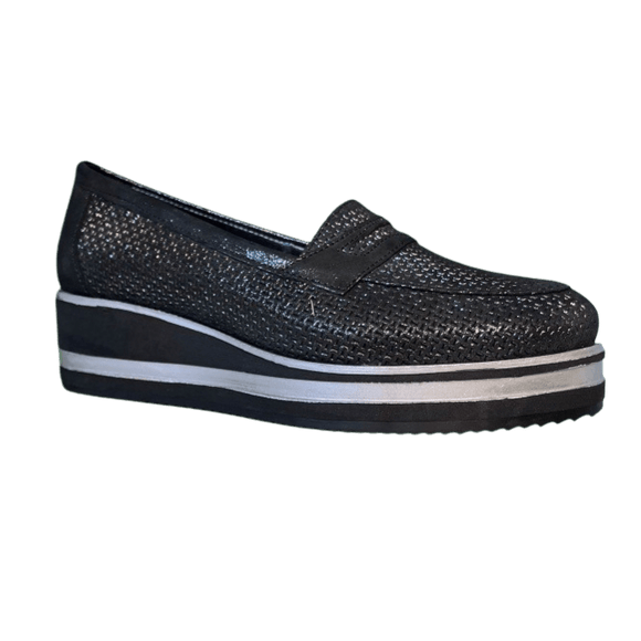 Via Veneto 6223 Summer Wedge Loafer - Black - My Shoe Shop - Loafer