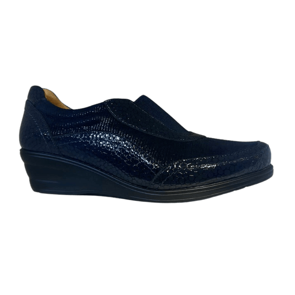 Via Veneto 6983 Slip in Patent leather wedge - Navy - My Shoe Shop - Loafer