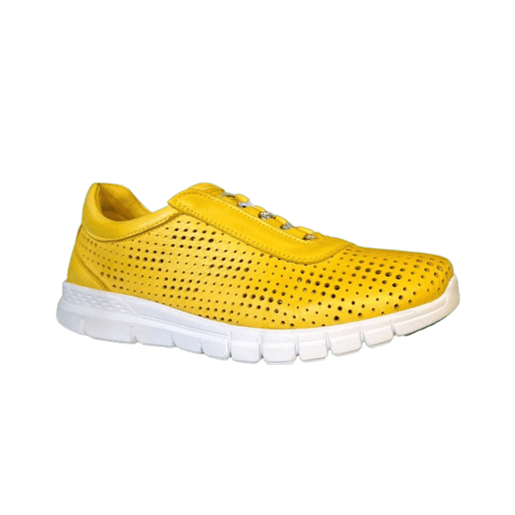 Via Veneto 7865 Lasercut Leather Sneaker - Yellow - My Shoe Shop - Sneaker