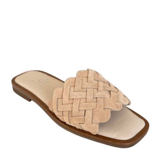 Via Veneto Flat Slip-in 7100 Suede Sandal - Beige - My Shoe Shop - Slip in