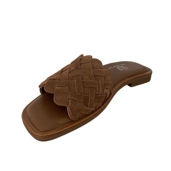 Via Veneto Flat Slip-in 7100 Suede Sandal - Tan - My Shoe Shop - Slip in