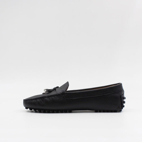 Via Veneto Leather Moccasin 1173 with Silver detail on Tassle - Black - My Shoe Shop - Moccasin