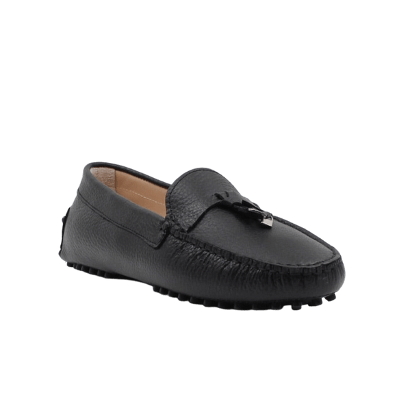 Via Veneto Leather Moccasin 1173 with Silver detail on Tassle - Black - My Shoe Shop - Moccasin