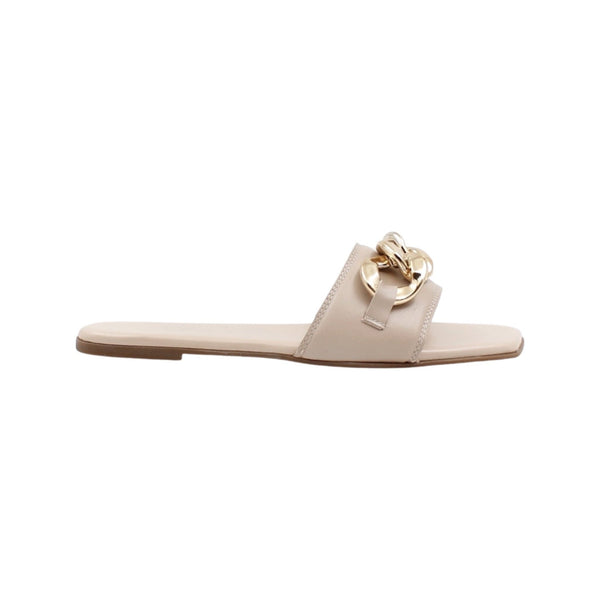 Via Veneto Leather Slip-in Sandal 7087 with gold Buckle - Beige - My Shoe Shop - sandal