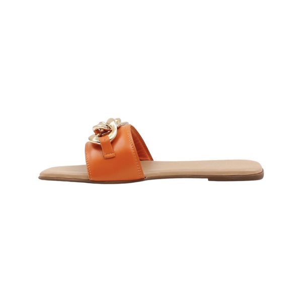 Via Veneto Leather Slip-in Sandal 7087 with Gold Buckle - Orange - My Shoe Shop - sandal