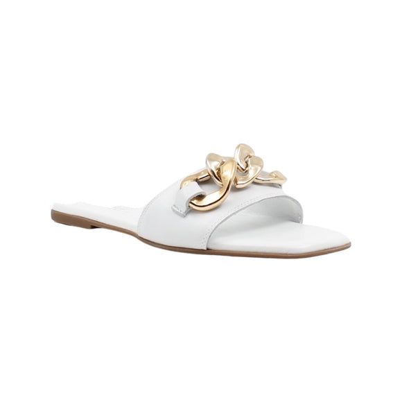 Via Veneto Leather Slip-in Sandal 7087 with gold Buckle - White - My Shoe Shop - sandal