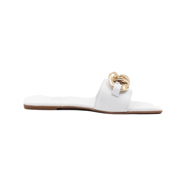 Via Veneto Leather Slip-in Sandal 7087 with gold Buckle - White - My Shoe Shop - sandal