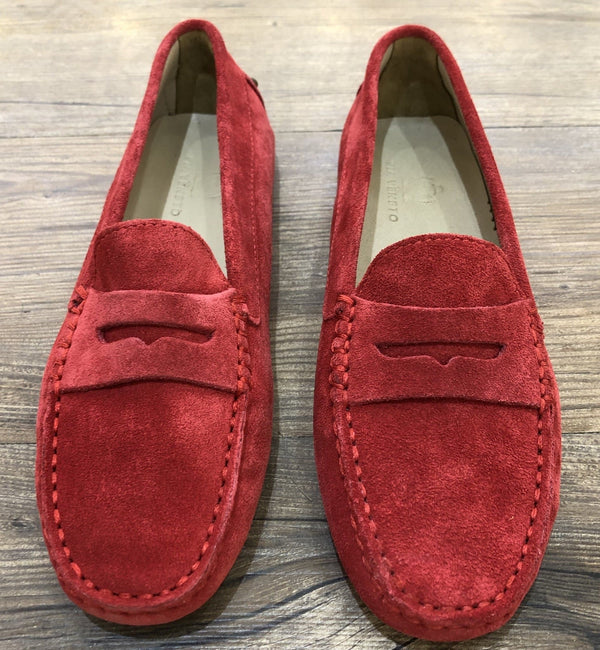 Via Veneto Moccasin 6166 - Cherry Red Suede - My Shoe Shop - Mocassin