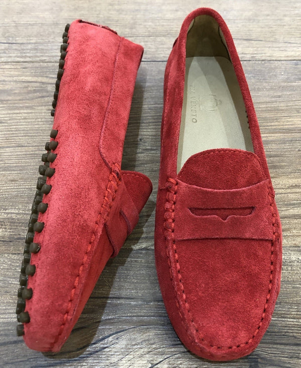 Via Veneto Moccasin 6166 - Cherry Red Suede - My Shoe Shop - Mocassin
