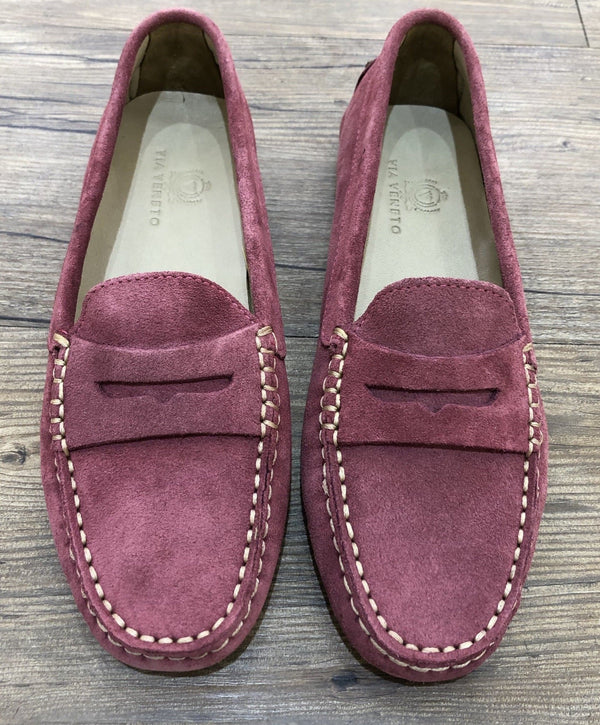 Via Veneto Moccasin 6166 - Light Cherise Suede - My Shoe Shop - Mocassin