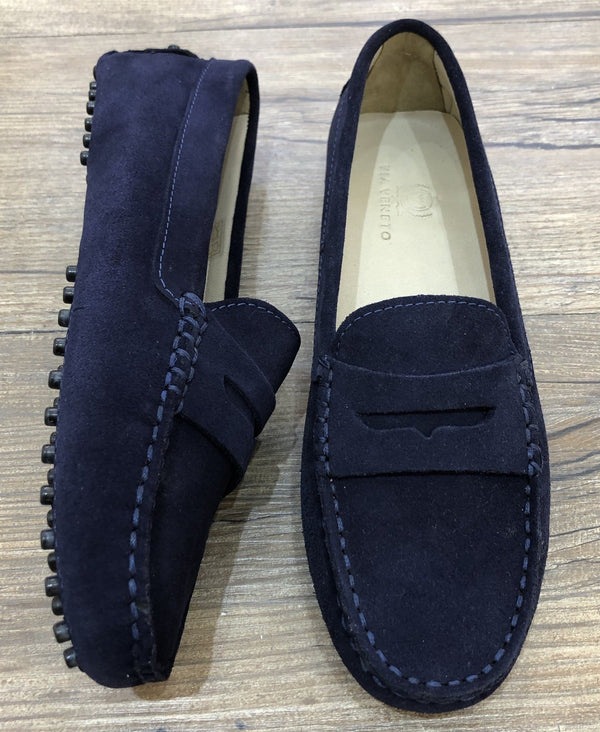 Via Veneto Moccasin 6166 - Navy Suede - My Shoe Shop - Mocassin