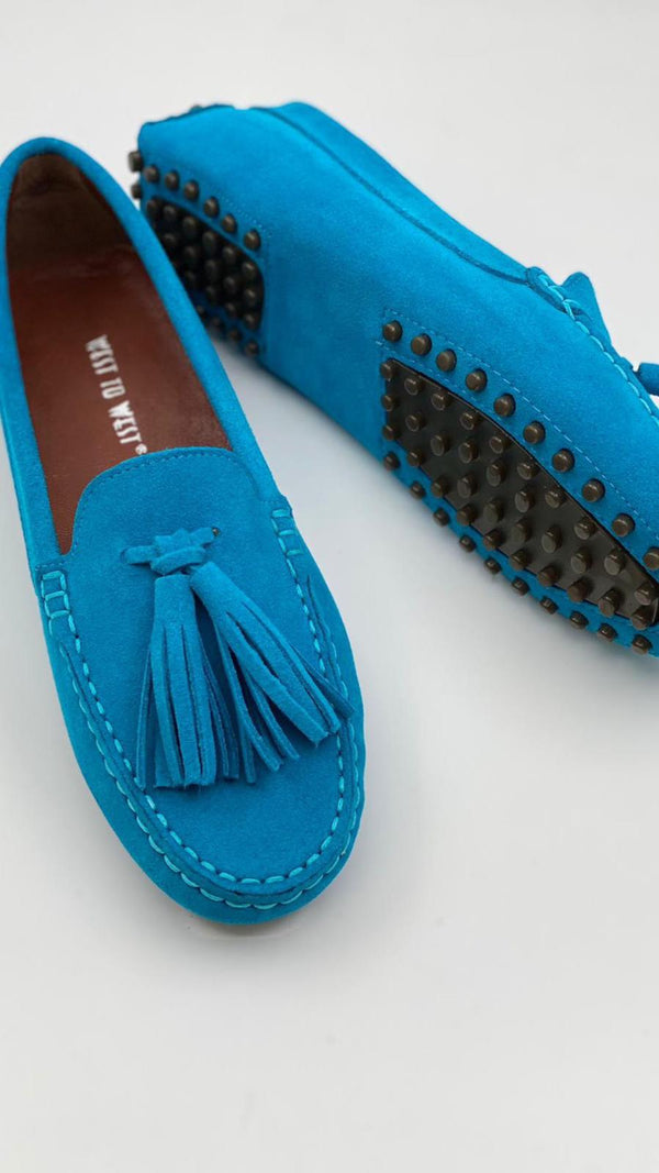 Via Veneto Moccasin Tassel 6508 Suede - Blue - My Shoe Shop - Moccasin
