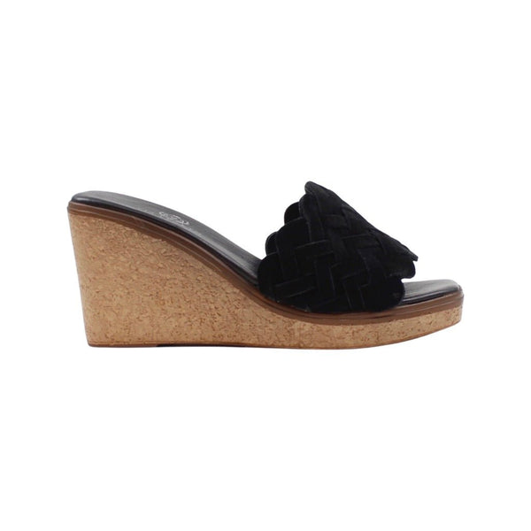 Via Veneto Slip-in Wedge 7095 in Braided Suede - Black - My Shoe Shop - sandal