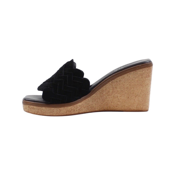 Via Veneto Slip-in Wedge 7095 in Braided Suede - Black - My Shoe Shop - sandal