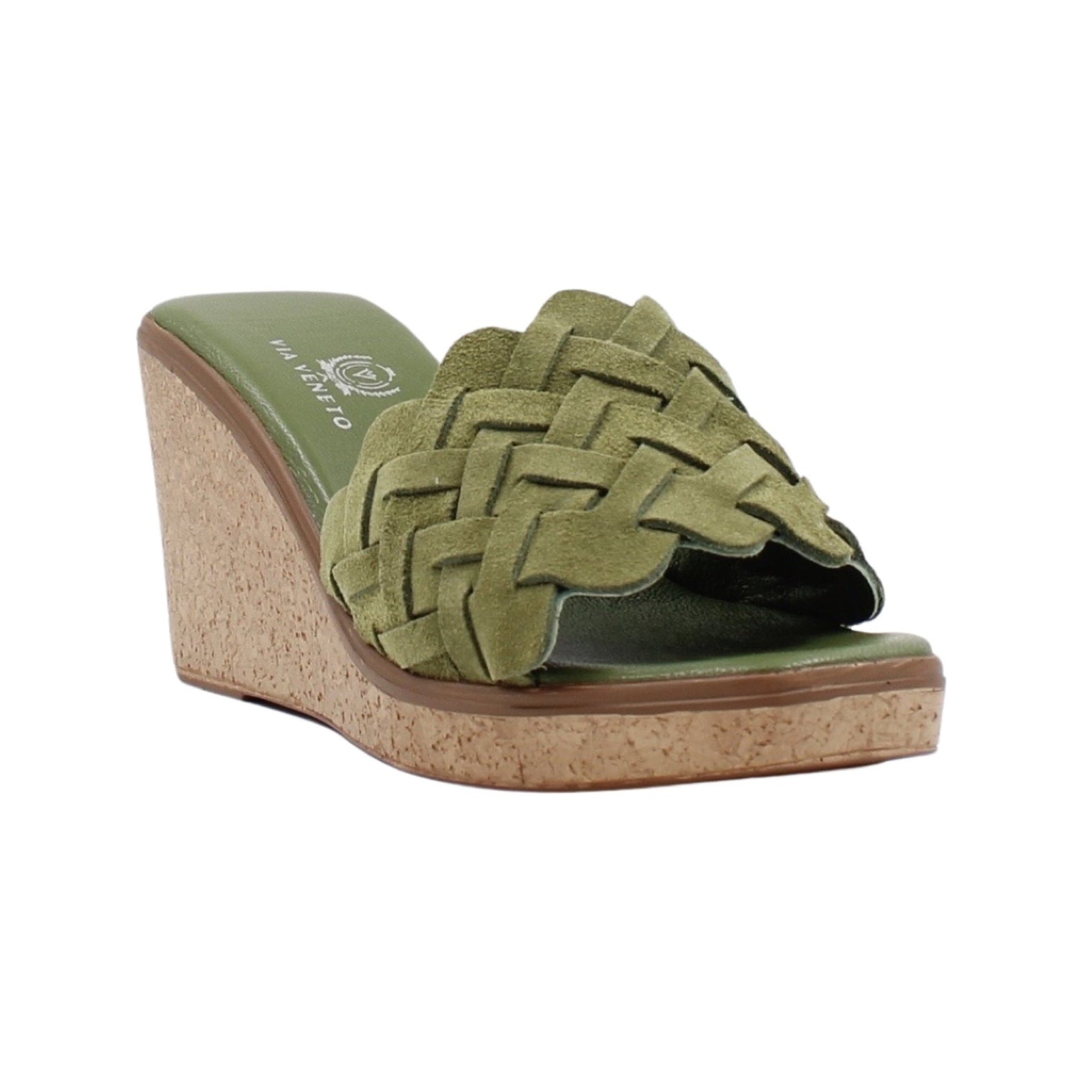 Via Veneto Slip-in Wedge 7095 in Braided Suede - Moss Green - My Shoe Shop - sandal