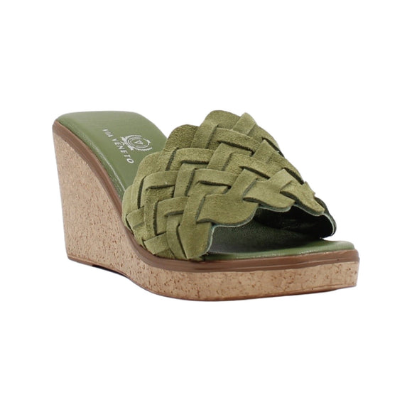 Via Veneto Slip-in Wedge 7095 in Braided Suede - Moss Green - My Shoe Shop - sandal