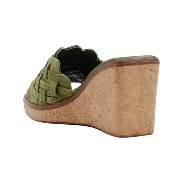Via Veneto Slip-in Wedge 7095 in Braided Suede - Moss Green - My Shoe Shop - sandal