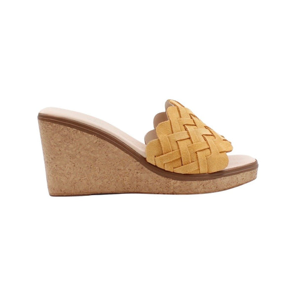 Via Veneto Slip-in Wedge 7095 in Braided Suede - Yellow - My Shoe Shop - sandal