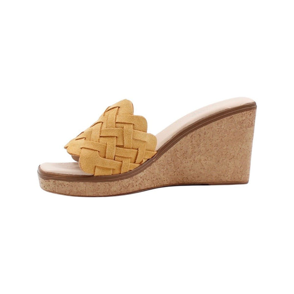 Via Veneto Slip-in Wedge 7095 in Braided Suede - Yellow - My Shoe Shop - sandal