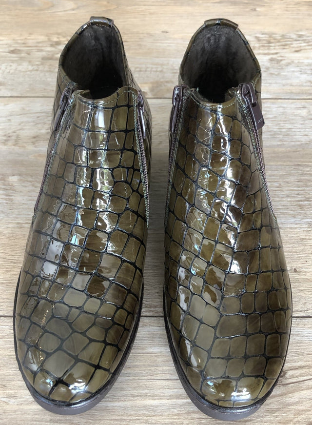 Via Veneto Super Short Double Zip Boot - Olive - My Shoe Shop - boot