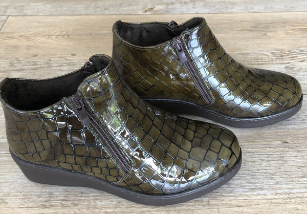 Via Veneto Super Short Double Zip Boot - Olive - My Shoe Shop - boot