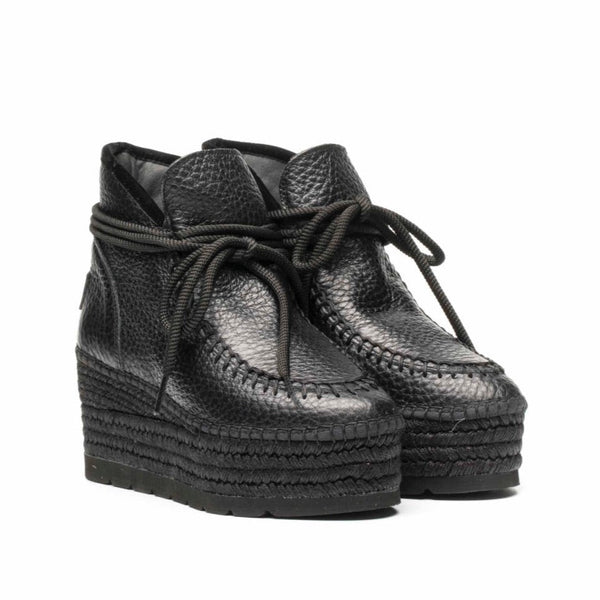 Vidorreta Low Leather Wedge Boot - Black - My Shoe Shop - boot